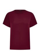 Crepe Light Crew Neck Top Tops T-shirts & Tops Short-sleeved Burgundy ...