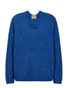 Mmthora V-Neck Knit Tops Knitwear Jumpers Blue MOS MOSH