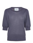 Msliva Puff Sleeve Metallic Knit Pu Tops Knitwear Jumpers Navy Minus