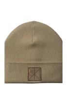 Emblem Patch Fine Rib Beanie Accessories Headwear Beanies Beige Calvin...