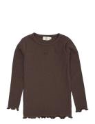 Modal Rib Ls Tee W. Heart Hole Pattern Tops T-shirts Long-sleeved T-sh...