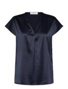 Rwjade Silk Ss Blouse Tops Blouses Short-sleeved Navy Rosemunde