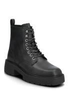 Chunky Lace Up Zip Boot Shoes Boots Ankle Boots Laced Boots Black Calv...