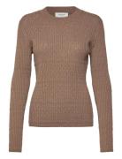 Rwdarcy Ls Pointelle Crew Knit Tops Knitwear Jumpers Brown Rosemunde