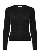 Rwdarcy Ls Pointelle Cardigan Tops Knitwear Cardigans Black Rosemunde
