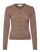 Rwdarcy Ls Pointelle Cardigan Tops Knitwear Cardigans Brown Rosemunde