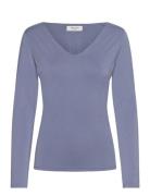 Rwelma Modal V-Neck T-Shirt Toppi Blue Rosemunde