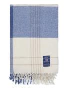 Blue/Beige Checked Recycled Wool Throw Home Textiles Cushions & Blanke...