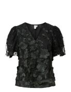 Yasflowering Ss V-Neck Top - D2D Tops Blouses Short-sleeved Black YAS