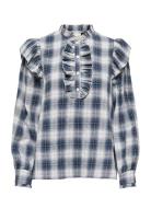 Onlfiga L/S Flounce Top Wvn Tops Shirts Long-sleeved Blue ONLY