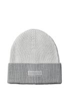 Patch Wool Chunky Rib Beanie Accessories Headwear Beanies Grey Calvin ...