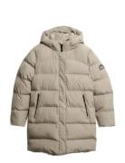 Hooded Sports Puffer Mid Jkt Topattu Pitkä Takki Beige Superdry