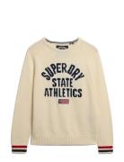 Slouchy Intarsia Graphic Knit Tops Knitwear Jumpers Cream Superdry