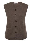 V-Neck Cardigan Vest Vests Knitted Vests Brown Davida Cashmere