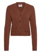 Ribbed V-Neck Cardigan Tops Knitwear Cardigans Brown Monki
