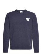Wwtay Aa Cs Jumper Tops Knitwear Round Necks Navy WOOD WOOD