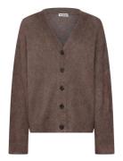 Loose Fit Mohair Blend V-Neck Cardigan Tops Knitwear Cardigans Brown W...
