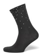 Rhinest Detail Cotton Crew Socks Lingerie Socks Regular Socks Black We...