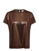 Mmnivola O-Neck Metallic Tee Tops T-shirts & Tops Short-sleeved Brown ...