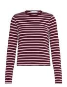 Long-Sleeved Striped T-Shirt Tops T-shirts & Tops Long-sleeved Burgund...