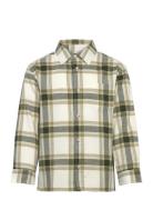 Cotton Check Shirt Tops Shirts Long-sleeved Shirts Khaki Green Mango