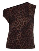 Leopard-Print Top With Asymmetrical Collar Tops T-shirts & Tops Sleeve...
