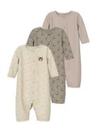 Nbnnightsuit 3P Aop Noos Pyjama Sie Jumpsuit Haalari Beige Name It