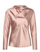 Satin Blouse With Draped Neck Tops Blouses Long-sleeved Pink Mango