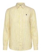 Classic Fit Striped Linen Shirt Tops Shirts Long-sleeved Yellow Polo R...