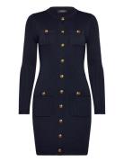 Button-Trim Rib-Knit Sweater Dress Polvipituinen Mekko Navy Lauren Ral...
