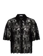 2Nd Tabbi - Heavy Lace Tops Shirts Short-sleeved Black 2NDDAY